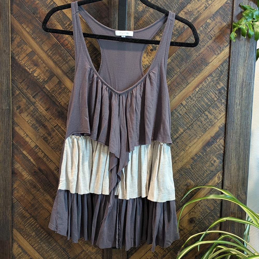Mystree Brown and Cream Layered Tank Top